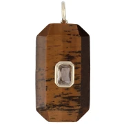 Pendentif rectangle 34x15mm pierre gemme et CZ - Oeil de tigre -Jaune ou Crystal