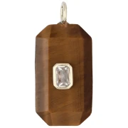 Pendentif rectangle 34x15mm pierre gemme et CZ - Oeil de tigre -Jaune ou Crystal