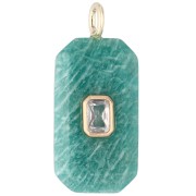 Crystal - Pendentif rectangle 34x15 mm pierre gemme et CZ - Amazonite - Jaune ou Crystal Pendentif rectangle 34x15 mm pierre gemme et CZ - Amazonite - Jaune ou Crystal