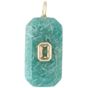 Pendentif rectangle 34x15 mm pierre gemme et CZ - Amazonite - Jaune ou Crystal 