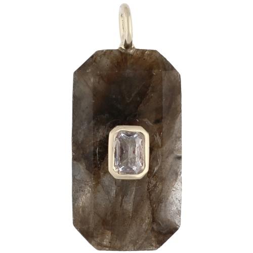 Pendentif rectangle 34x15 mm pierre gemme et CZ - Labradorite -Jaune ou Crystal