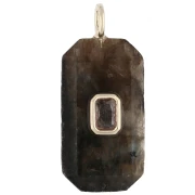 Pendentif rectangle 34x15 mm pierre gemme et CZ - Labradorite -Jaune ou Crystal