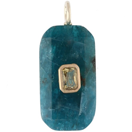 Pendentif rectangle 34x15 mm pierre gemme et CZ - Apatite - Jaune ou Crystal