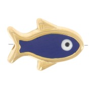 Perle poisson résine époxy oeil porte bonheur 12x8 mm - Bleu Marine - Doré x1