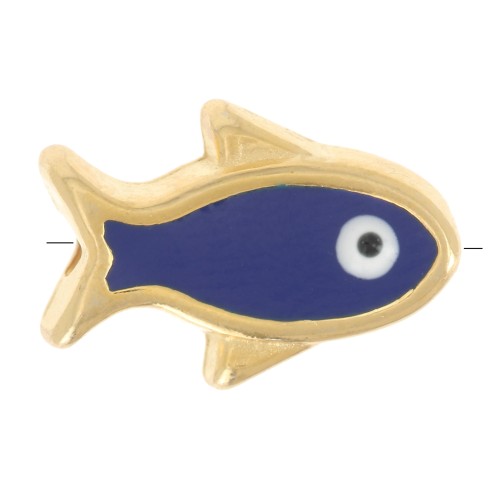 Perle poisson résine époxy oeil porte bonheur 12x8 mm - Bleu Marine - Doré x1