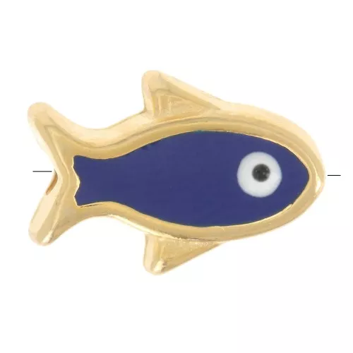 Perle poisson résine époxy oeil porte bonheur 12x8 mm - Bleu Marine - Doré x1