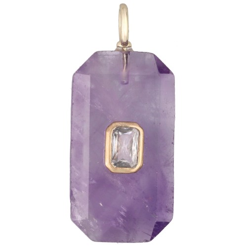 Pendentif rectangle 34x15 mm pierre gemme et CZ - Amethyste - Jaune ou Crystal