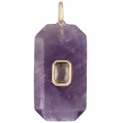 Pendentif rectangle 34x15 mm pierre gemme et CZ - Amethyste - Jaune ou Crystal 