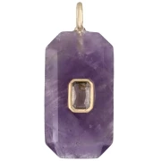 Pendentif rectangle 34x15 mm pierre gemme et CZ - Amethyste - Jaune ou Crystal
