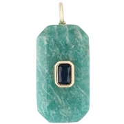 Pendentif rectangle 34x15 mm pierre gemme et CZ - Amazonite - Bleu