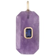 Amethyste - Pendentif rectangle 34x15 mm pierre gemme et CZ - Amethyste - Bleu Pendentif rectangle 34x15 mm pierre gemme et CZ - Amethyste - Bleu