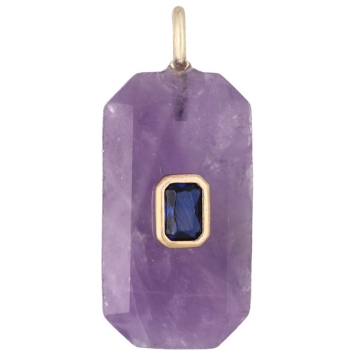 Pendentif rectangle 34x15 mm pierre gemme et CZ - Amethyste - Bleu