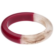 Bracelet jonc ovale bicolore en résine - Rouoge foncé - Ivoire marbré x1