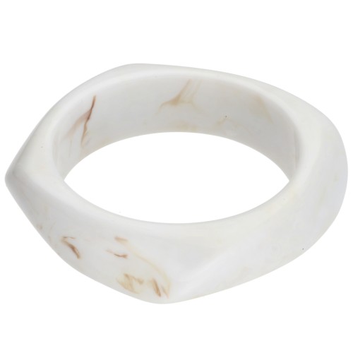 Bracelet jonc carré irrégulier 65 mm en résine opaque - Blanc marbré x1