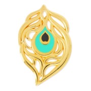 Pendentif plume de paon époxy 40x26 mm Noir/Turquoise/doré x1|raw }}