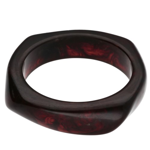 Bracelet jonc carré irrégulier 65 mm en résine translucid Marron foncé marbré x1