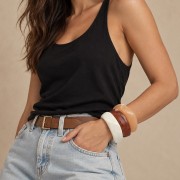 Bracelet jonc carré irrégulier 65 mm en résine translucid Marron foncé marbré x1