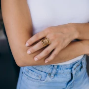 Bague large effet multi anneaux - Taille 52 - Acier inoxydable 304 Doré x1