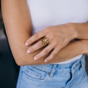Bague large effet multi anneaux - Taille 57 - Acier inoxydable 304 Doré x1