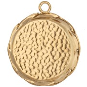 Pendentif rond brodé 23 mm - motif fleur - Acier inoxydable 304 Doré x1