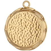Pendentif rond brodé 23 mm - motif fleur - Acier inoxydable 304 Doré x1