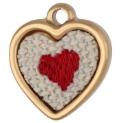 Breloque cœur brodé 16x14 mm - motif coeur - Acier inoxydable 304 Doré x1