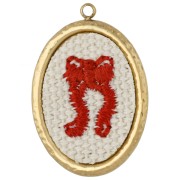 Pendentif ovale brodé 26x18 mm - motif noeud - Acier inoxydable 304 Doré x1