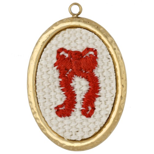 Pendentif ovale brodé 26x18 mm - motif noeud - Acier inoxydable 304 Doré x1