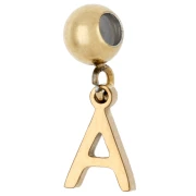Perle stoppeur 5 mm avec breloque lettre A - Acier inoxydable 304 Doré x1