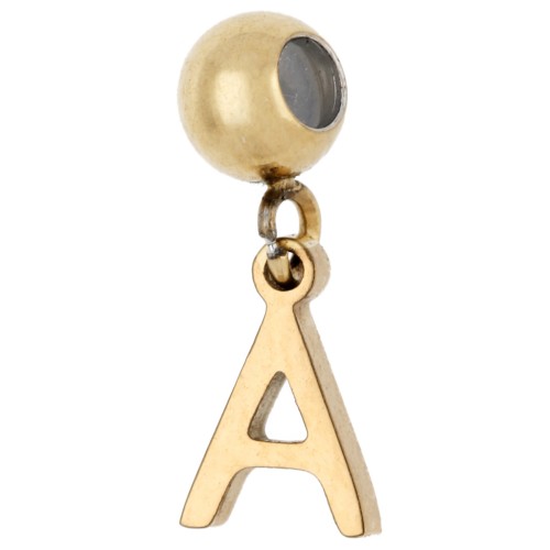 Perle stoppeur 5 mm avec breloque lettre A - Acier inoxydable 304 Doré x1