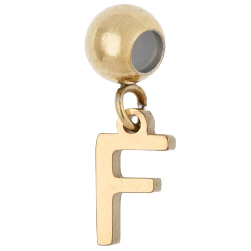 Perle stoppeur 5 mm avec breloque lettre F - Acier inoxydable 304 Doré x1
