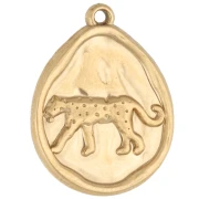 Pendentif ovale irrégulier 21x16 mm motif panthère - Acier inoxydable 316 Doré x1