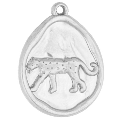 Pendentif ovale irrégulier 21x16 mm motif panthère - Acier inoxydable 316 x1
