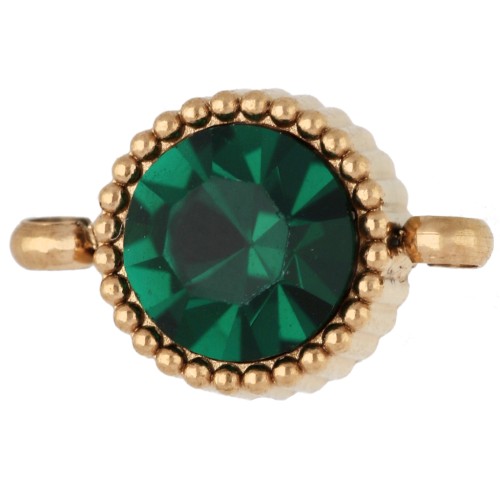Intercalaire rond 8 mm avec cabochon en verre - Acier inox 304 Doré - Emeraude x1