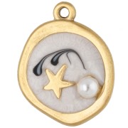 Breloque ronde irrégullière 20x16 mm - motif étoile - Acier inox 304 Doré - Blanc|raw }}
