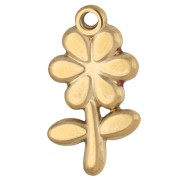 Breloque fleur 18.5x10 mm avec strass et résine époxy - Acier inox 304 Doré - Rose
