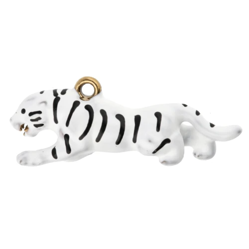 Breloque tigre 12x32 mm avec résine époxy - Acier inoxydable 304 Doré - Blanc x1