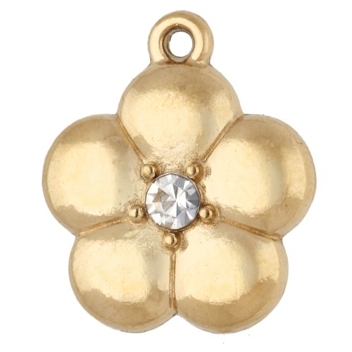 Breloque fleur 9.5 mm avec strass - Acier inoxydable 304 doré x1