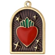 Pendentif arche 21x14 mm motif Ex-voto avec époxy - Acier inox 304 Doré - Marron