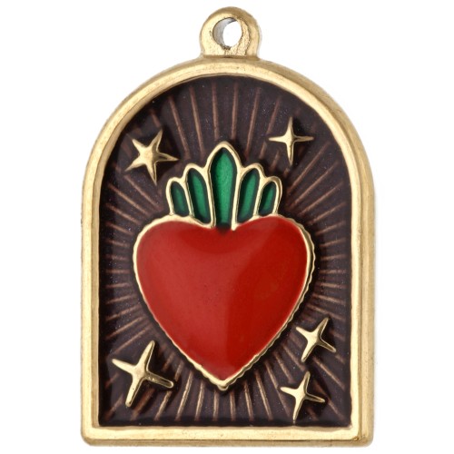 Pendentif arche 21x14 mm motif Ex-voto avec époxy - Acier inox 304 Doré - Marron