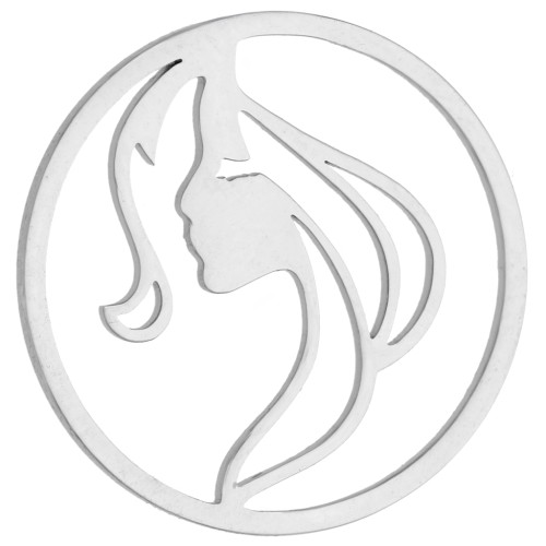 Intercalaire rond 18 mm - motif visage femme - Acier inoxydable 316L x1