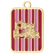 Breloque rectangle 16.5x11 mm - Ciao Bella - Acier inox 316L Doré - Rouge - Rose|raw }}