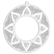 Pendentif rond évidé 30 mm - motif ethnique - Acier inoxydable 316L x1 