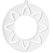 Pendentif rond évidé 30 mm - motif ethnique - Acier inoxydable 316L x1 