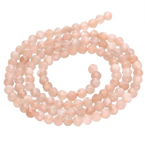 Perles Rondes facettées 3.5 mm pierre gemme Quartz teinté - Sable x38cm