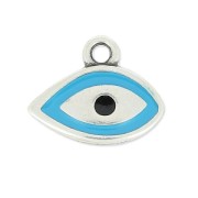 Breloque oeil porte-bonheur résine époxy 14 mm Bleu/argenté vieilli x1