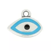 Breloque oeil porte-bonheur résine époxy 14 mm Bleu/argenté vieilli x1