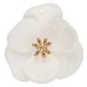 Pendentifs fleur en relief 30 mm en acrylique - Acier inox Doré - Blanc marbré x2