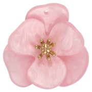 Pendentifs fleur en relief 30 mm en acrylique Acier inox Doré Rose clair marbré x2