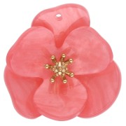 Pendentifs fleur en relief 30 mm en acrylique - Acier inox Doré - Corail marbré x2